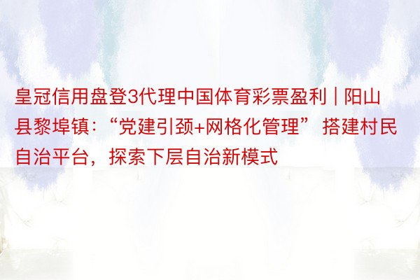 皇冠信用盘登3代理中国体育彩票盈利 | 阳山县黎埠镇：“党建引颈+网格化管理”  搭建村民自治平台，探索下层自治新模式