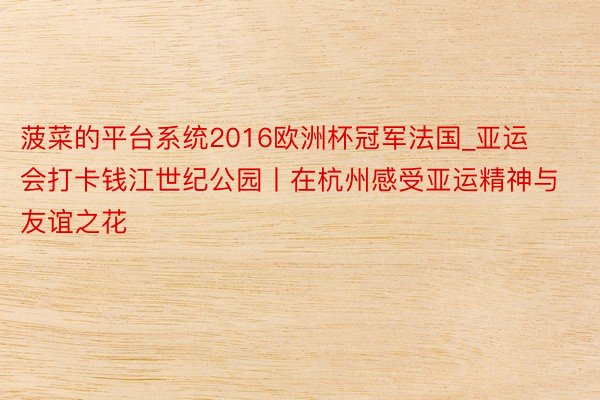 菠菜的平台系统2016欧洲杯冠军法国_亚运会打卡钱江世纪公园丨在杭州感受亚运精神与友谊之花